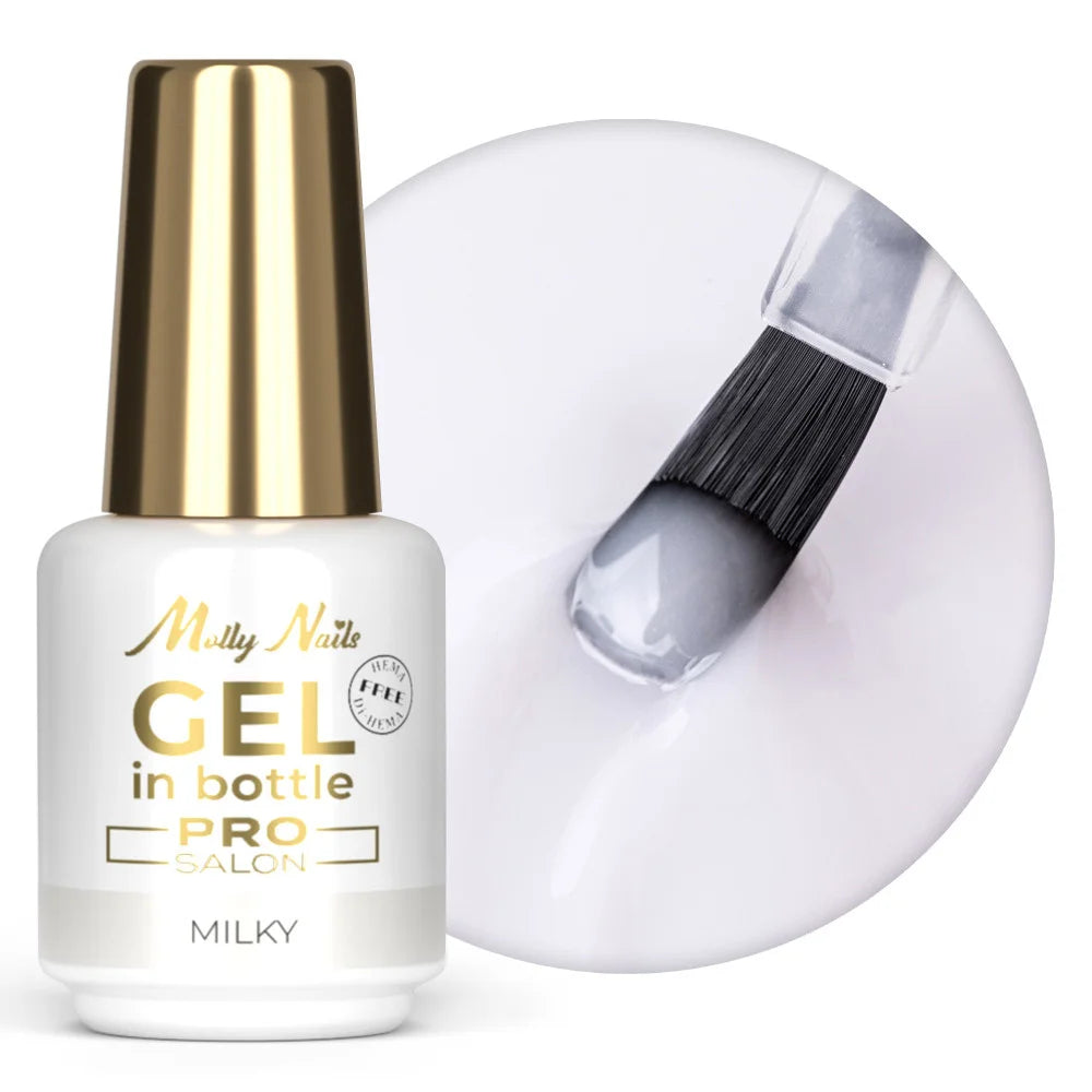 Gel para unhas Molly Nails em frasco, cor Milky Pro Salon, 15 g. Livre de HEMA/Di-HEMA